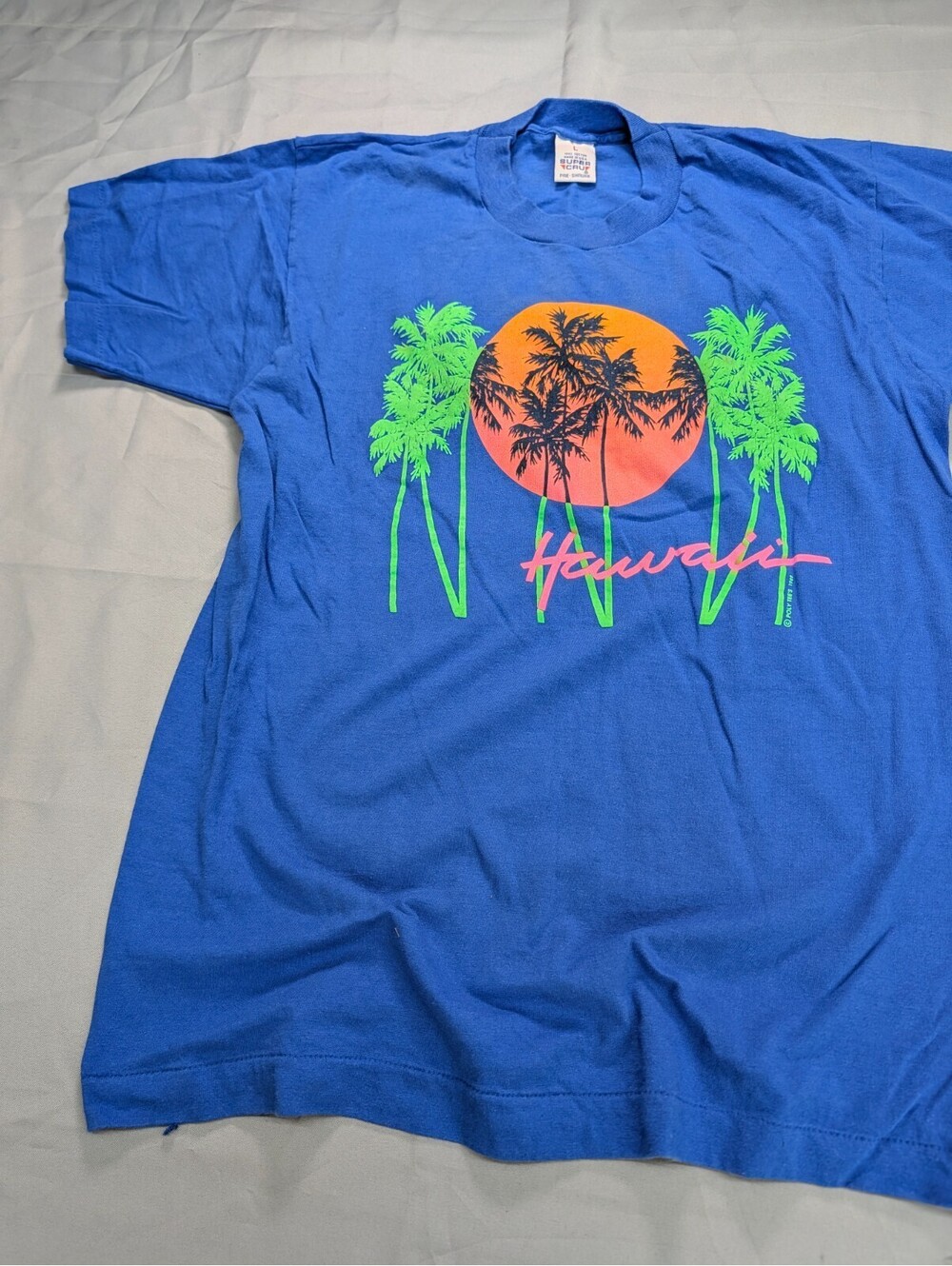 Hawaii Sunset Vintage 80s T Shirt Super Cru Blue Size L